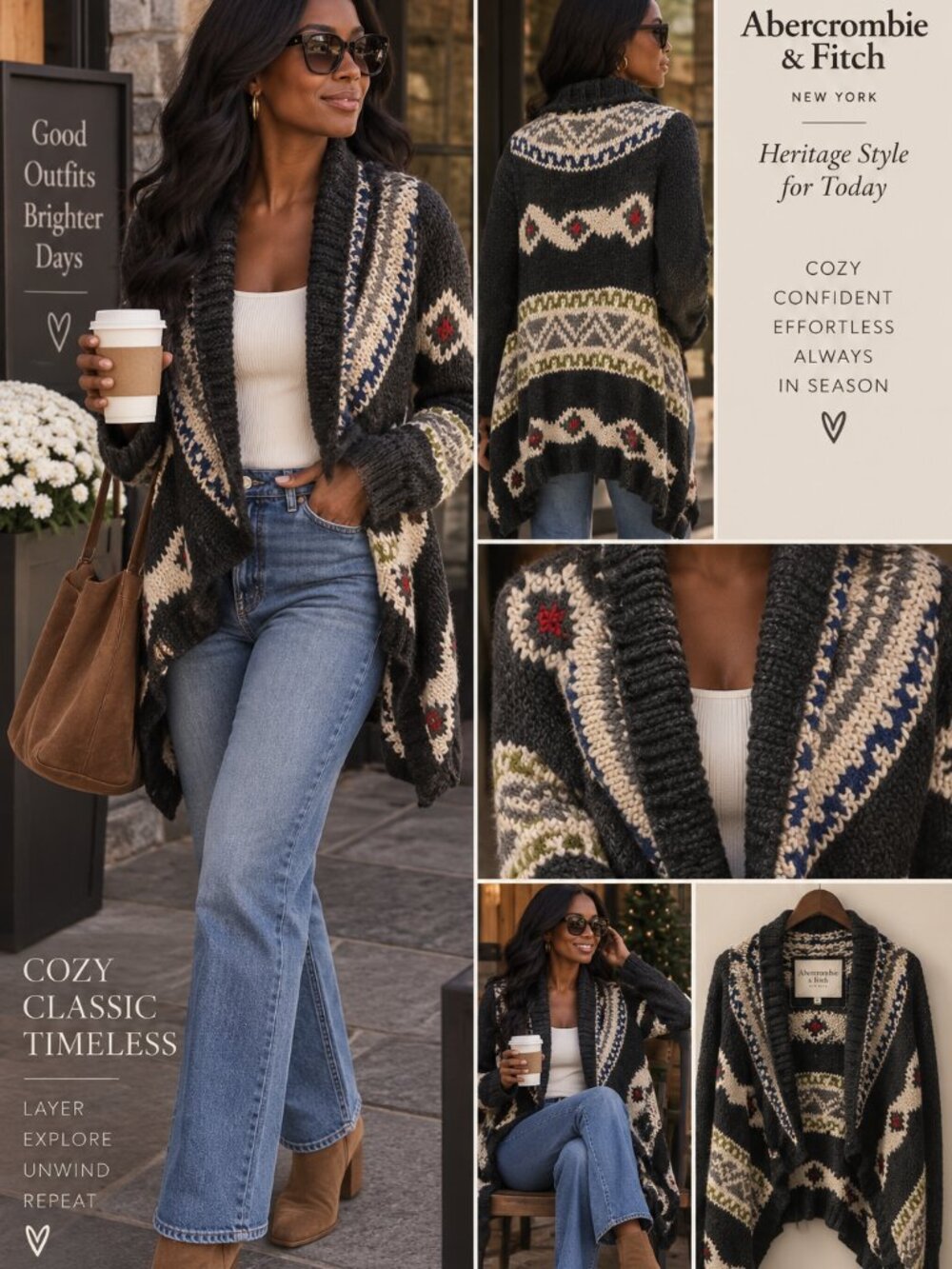 Abercrombie & Fitch Fair Isle Cardigan XS/S Wool Blend Chunky Southwestern Y2K